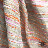 Striped Brocade Tweed - Metallic/Orange/Pink
