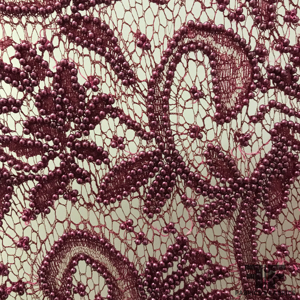 Hand Beaded Chantilly Lace - Maroon - Fabrics & Fabrics