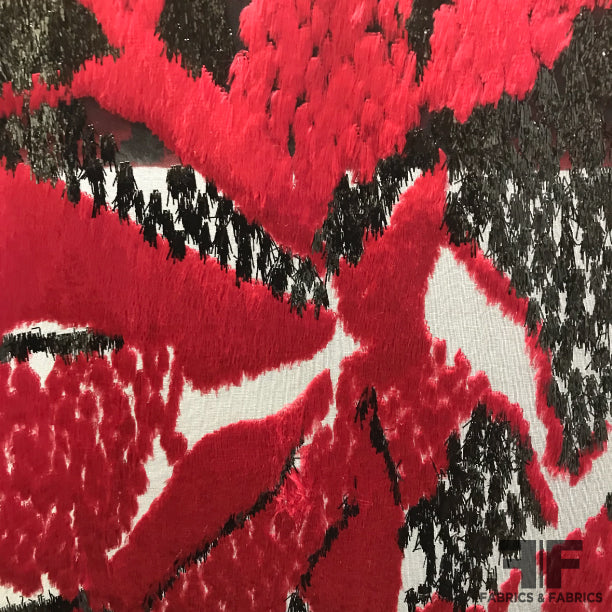French Abstract Burnout Velvet - Red/Black - Fabrics & Fabrics