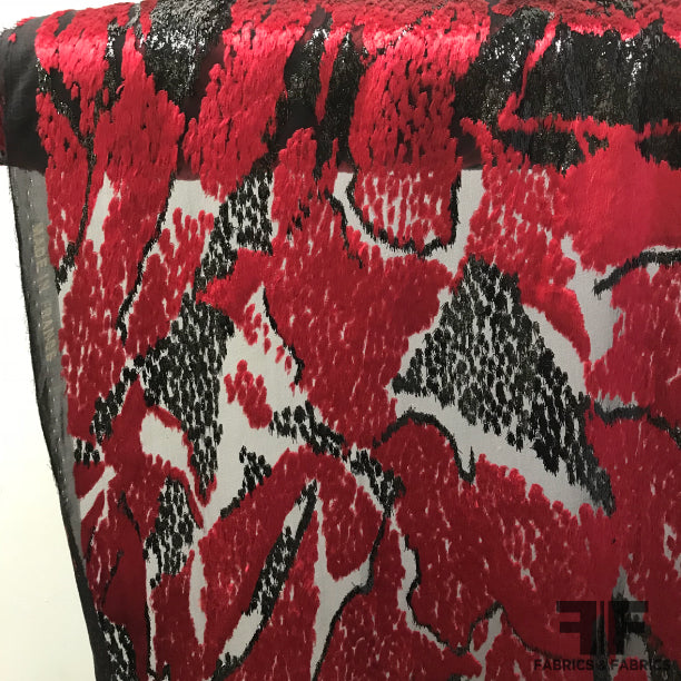 French Abstract Burnout Velvet - Red/Black - Fabrics & Fabrics