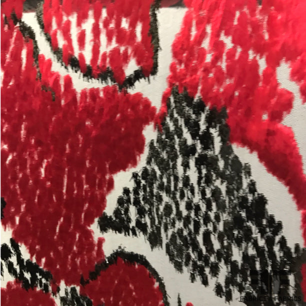 French Abstract Burnout Velvet - Red/Black