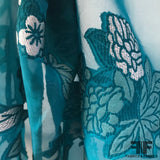 Floral Motif Burnout Brocade - Blue - Fabrics & Fabrics