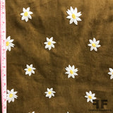 Italian Daisy Embroidered Cotton Corduroy - Brown - Fabrics & Fabrics