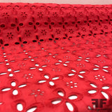 Geometric Cotton Eyelet - Red - Fabrics & Fabrics