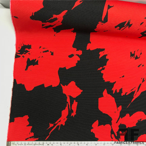 Italian Abstract Textured Brocade - Black/Red - Fabrics & Fabrics