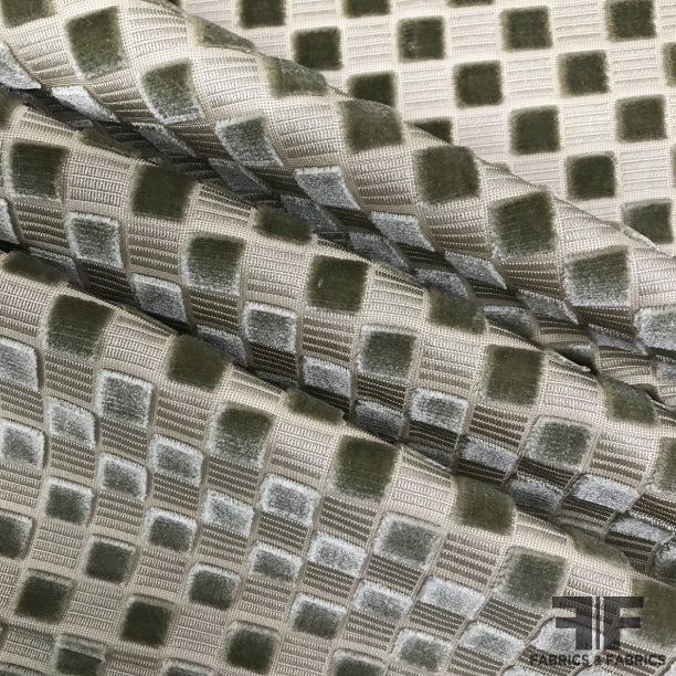 Velvet Checkered Brocade - Green/Metallic - Fabrics & Fabrics