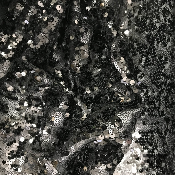 Abstract Sequins on Black Stretch Netting - Fabrics & Fabrics NY