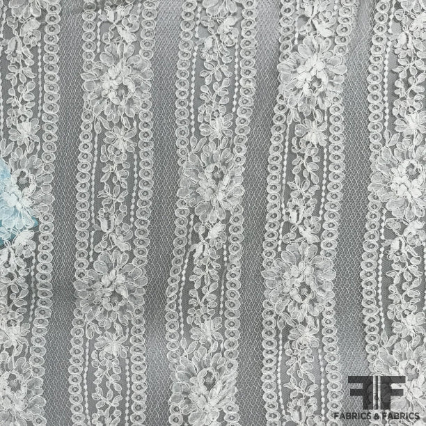 French Floral Striped Double Scalloped Alencon Lace - Ivory – Fabrics &  Fabrics