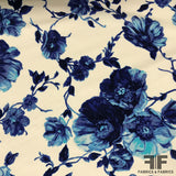 Vibrant Floral Crepe De Chine - Blue/White - Fabrics & Fabrics