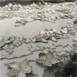 3D Floral Applique Embroidered Netting - Silver - Fabrics & Fabrics NY