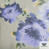 Peony Floral Printed Silk Chiffon - Purple/Green