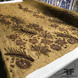 Detailed Hand Embroidered Silk Chiffon with Appliqués - Bronze - Fabrics & Fabrics NY