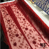Couture Floral Embroidered & Beaded Netting - Red - Fabrics & Fabrics NY