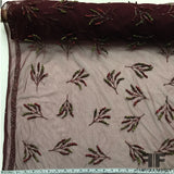Couture Embroidered & Beaded Netting - Maroon/Green - Fabrics & Fabrics NY
