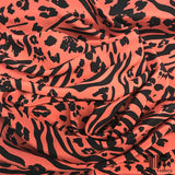 Mixed Animal Printed Crepe De Chine - Orange/Black - Fabrics & Fabrics