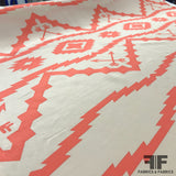 Ikat Printed Silk Crepe de Chine - Orange/White - Fabrics & Fabrics