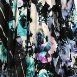 Floral Rose Abstract Printed Silk Crepe de Chine - Black/Blue