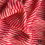 Geometric Stripe Printed Crepe de Chine - Pink/Pale Pink - Fabrics & Fabrics