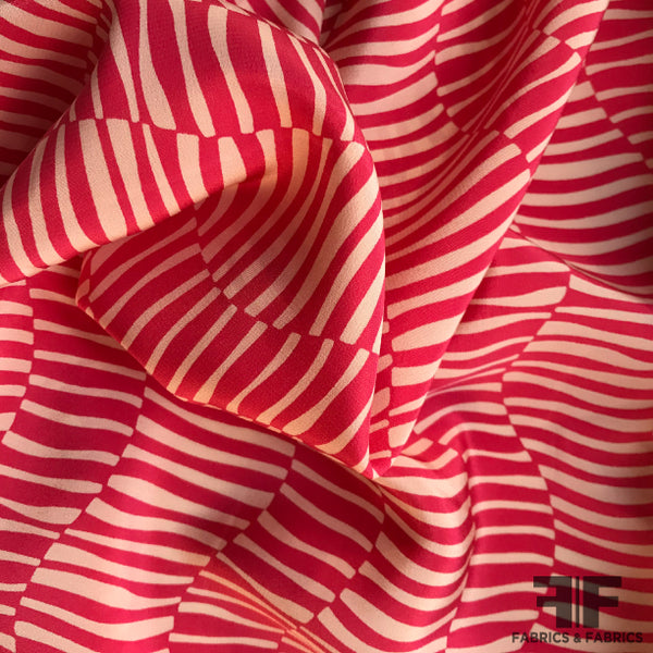 Geometric Stripe Printed Crepe de Chine - Pink/Pale Pink – Fabrics ...