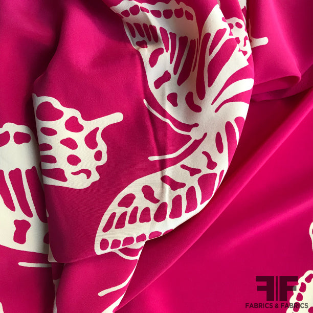 Butterfly Printed Silk Crepe de Chine - Pink/Cream - Fabrics & Fabrics NY
