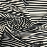 Italian Striped Yarn Dye Satin Poly/Cotton - Black/White - Fabrics & Fabrics
