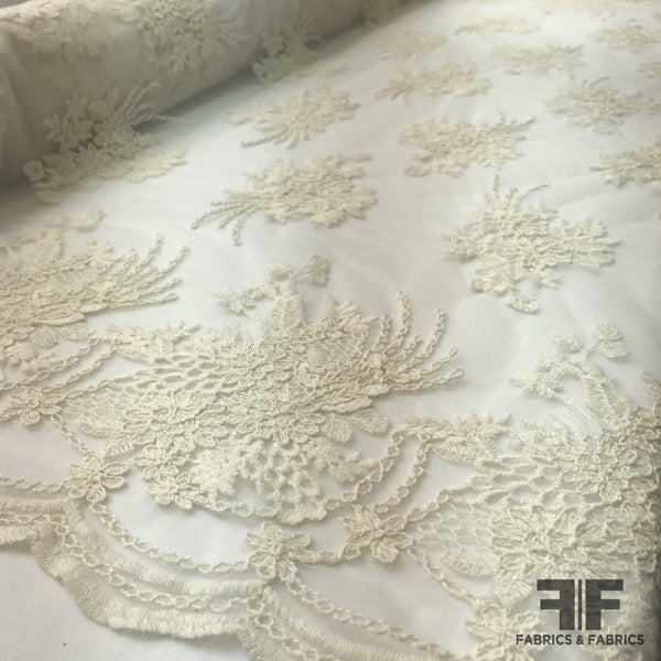 Floral Embroidered Netting - Ivory – Fabrics & Fabrics