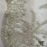 Couture Floral Beaded Netting - Ivory/Silver - Fabrics & Fabrics NY