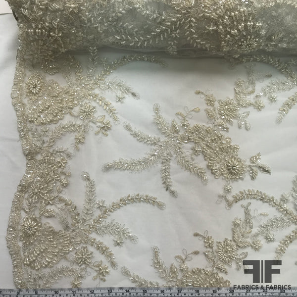 Couture Floral Beaded Netting - Ivory/Silver – Fabrics & Fabrics