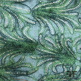 Novelty Fringe Embroidered & Sequin Embellished Netting - Green