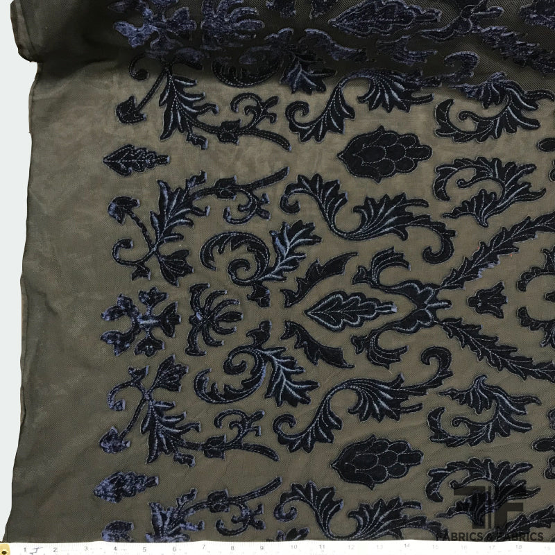 Baroque-esque Velvet Embroidered Netting - Black/Navy – Fabrics & Fabrics