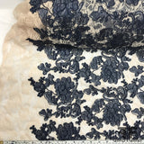Embroidered Two Tone Stretch Lace - Beige / Navy - Fabrics & Fabrics NY