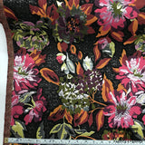 Floral Blooming Metallic Brocade - Pink/Black/Orange - Fabrics & Fabrics NY