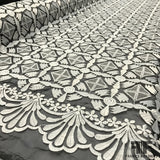 Geometric Motif Embroidered Organza - White/Black - Fabrics & Fabrics