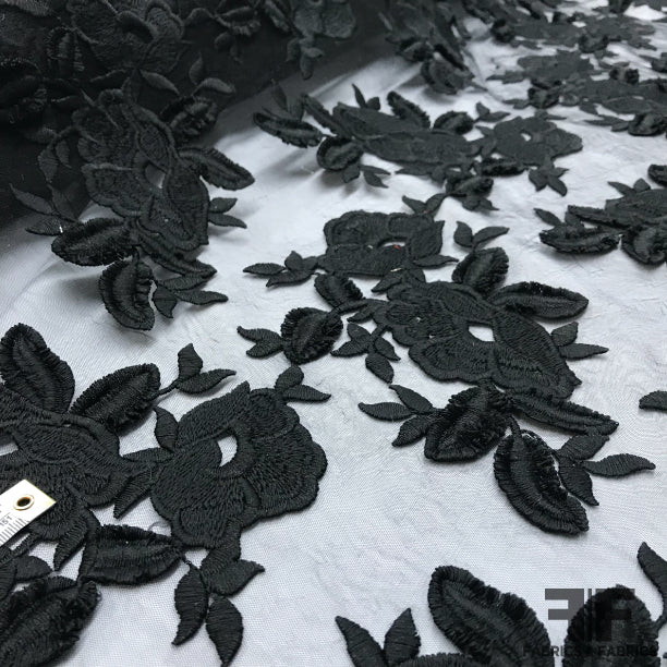 Floral Embroidered Netting - Black – Fabrics & Fabrics