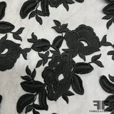 Floral Embroidered Netting - Black