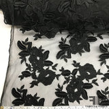 Floral Embroidered Netting - Black - Fabrics & Fabrics