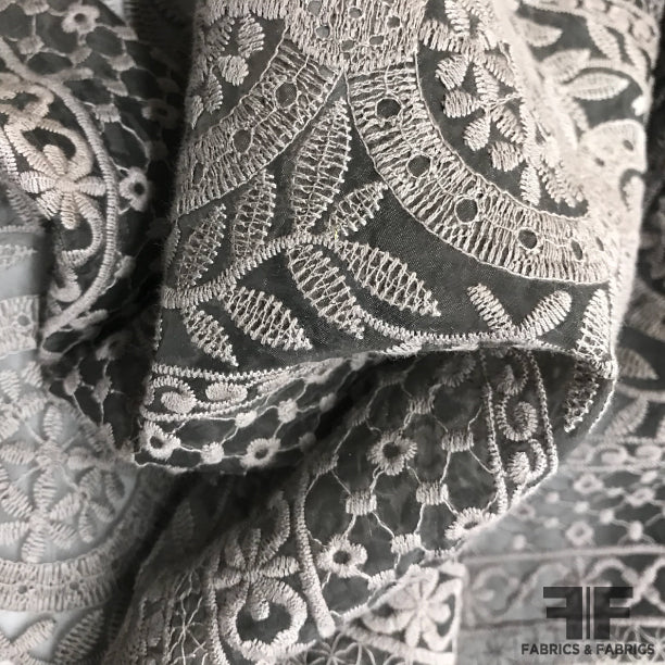 Motif Embroidered Silk Organza - Grey – Fabrics & Fabrics
