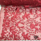 Floral Embroidered Netting - Pink - Fabrics & Fabrics