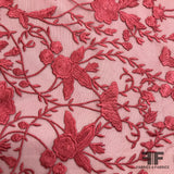 Floral Embroidered Netting - Dark Rose