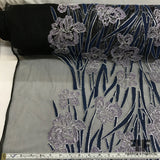 Floral Embroidered Netting - Navy/Mauve/Silver - Fabrics & Fabrics