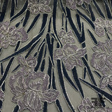 Floral Embroidered Netting - Navy/Mauve/Silver
