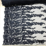 Wispy Floral Embroidered Netting - Navy