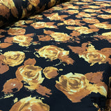 Floral Crinkle Printed Chiffon - Black/Beige/Brown - Fabrics & Fabrics