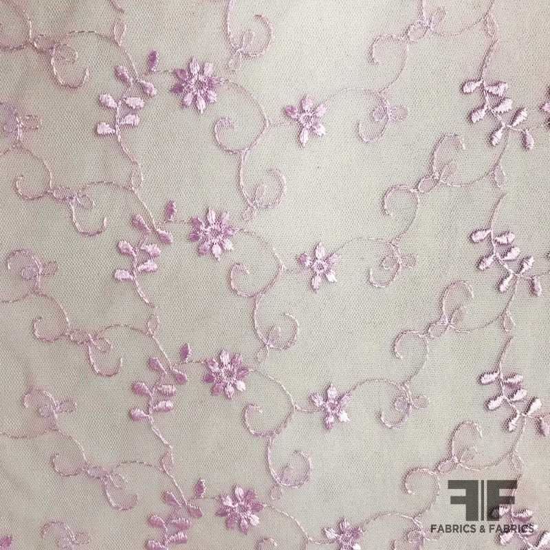 Delicate Floral Embroidered Netting - Purple – Fabrics & Fabrics