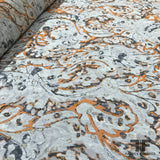 Metallic Abstract Paisley Printed Silk Chiffon - Grey-Orange-Metallic Silver - Fabrics & Fabrics