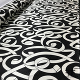 Ribbon Printed Silk Charmeuse - Black/White - Fabrics & Fabrics