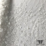 3D Floral Embroidered/Beaded Netting - White - Fabrics & Fabrics NY