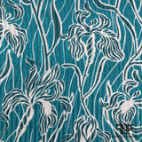 Floral Printed Silk Chiffon with Metallic Pinstripe - Teal Blue