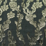 Silver & Gold Metallic Floral Silk Chiffon - Deep Green