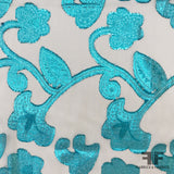 Floral Metallic Printed Silk Chiffon - Blue/Metallic - Fabrics & Fabrics